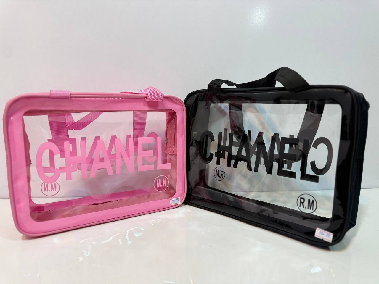 کیف لوازم آرایشی شفاف زنانه | کیف دستی ترنسپرنت CHANEL (مشکی و صورتی)